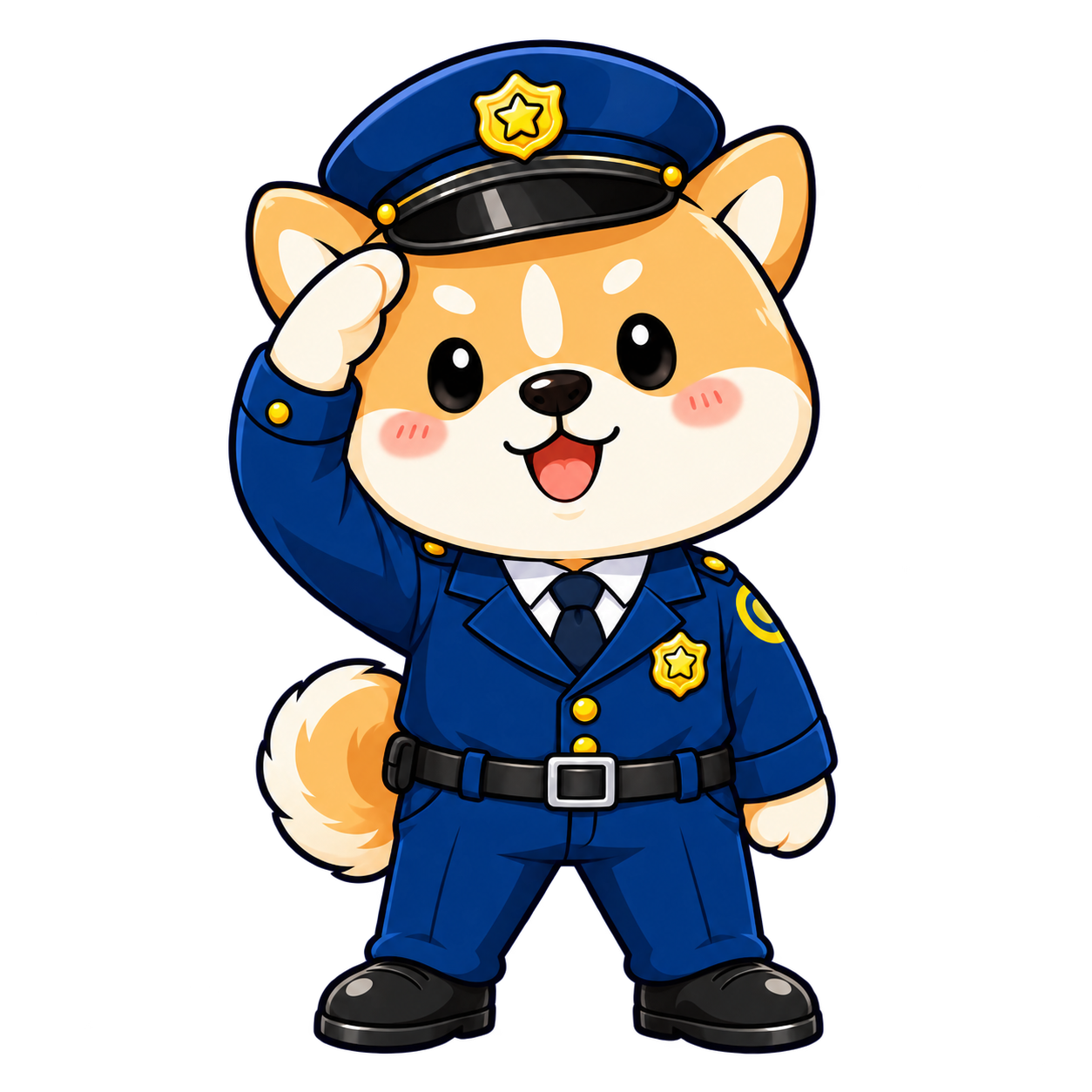 敬礼する柴犬のおまわりさん